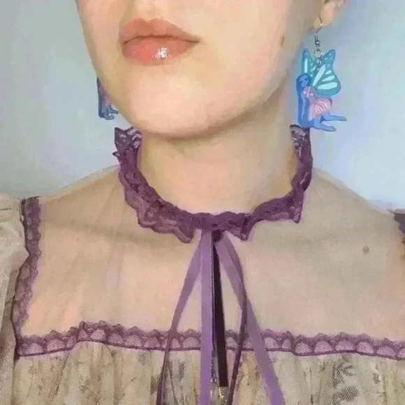 Hand Crafted Jewelry - Adorable pastel blue and  pink magical butterfly fairy earrings